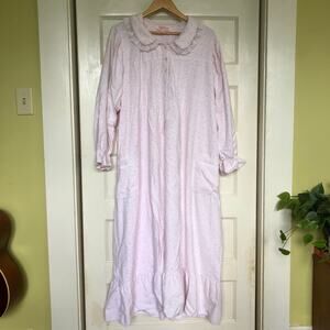 Vintage Cotillion Pink Flannel Nightgown Lace Collar & Ruffle Hem XL USA Cottage